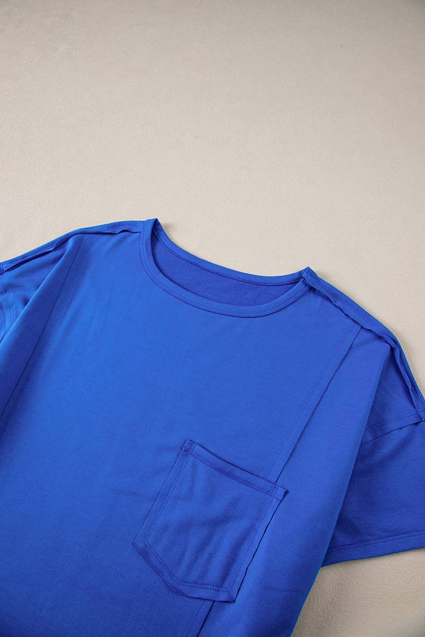 reverse seam pocketed oversized t-shirt | blue