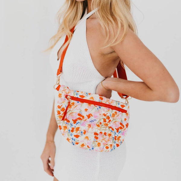 puffer belt bag | mango floral watercolor