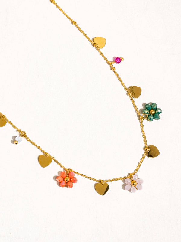 flower and hearts necklace | 18k gold necklace