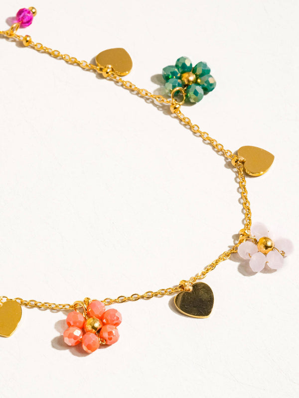 flower and hearts necklace | 18k gold necklace