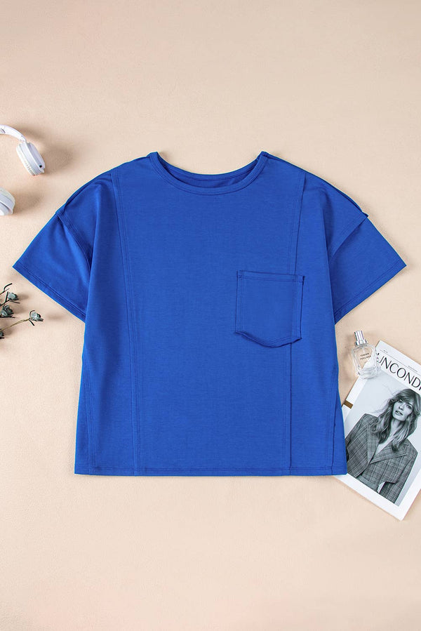 reverse seam pocketed oversized t-shirt | blue