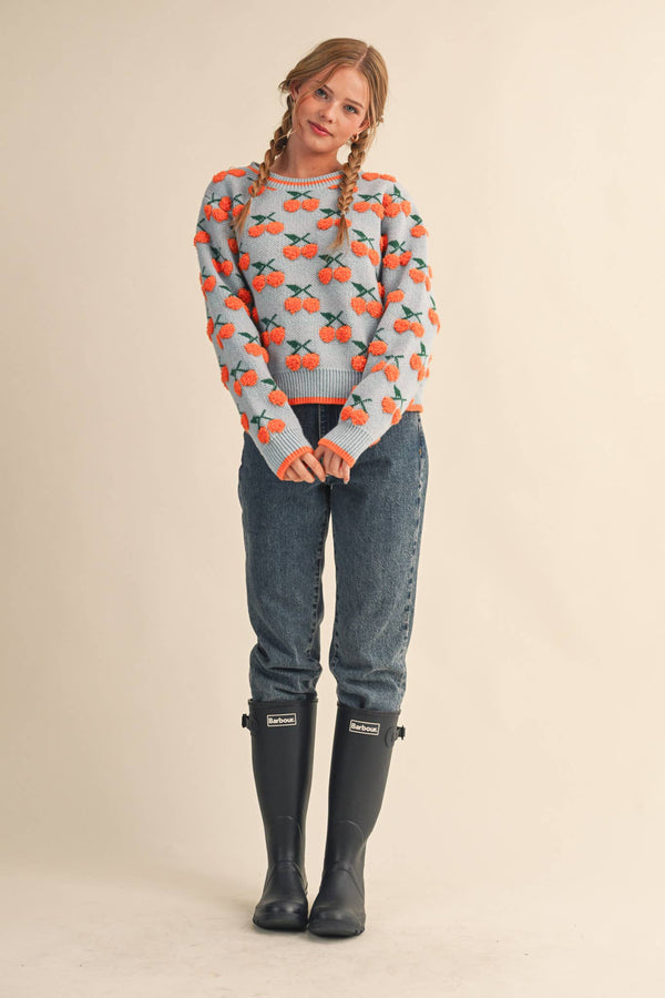 fuzzy cherry sweater | blue