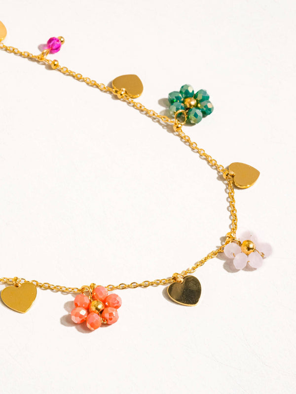 flower and hearts necklace | 18k gold necklace