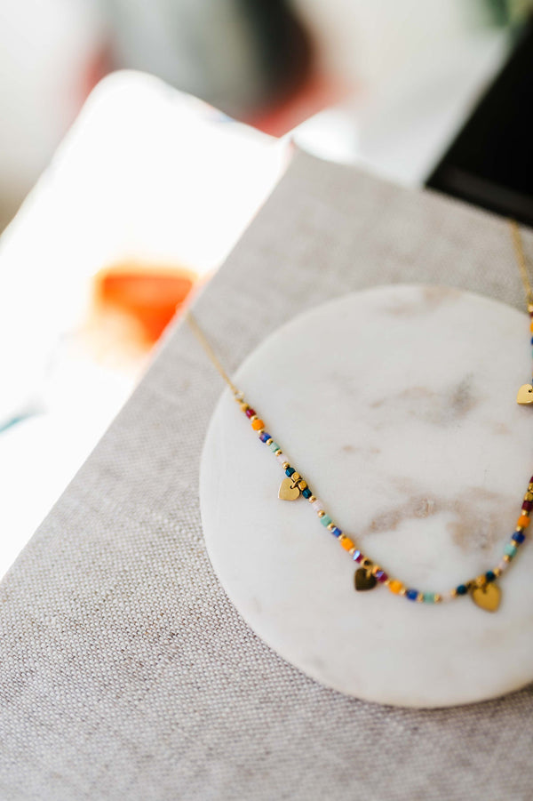 beaded hearts necklace | 18k gold necklace