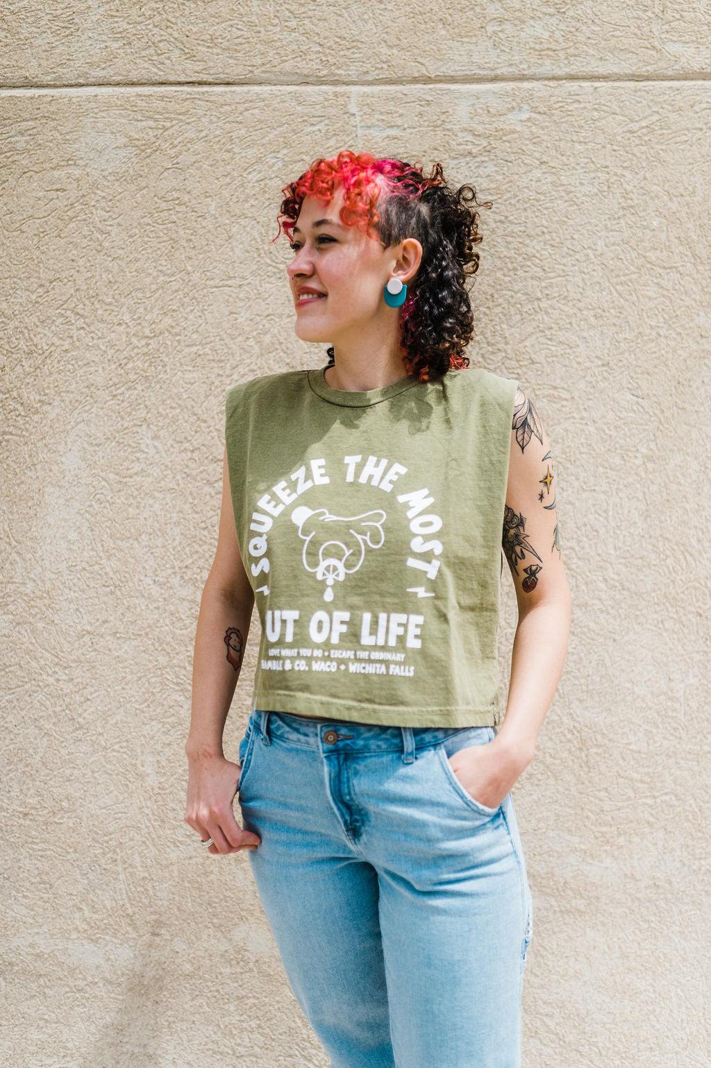 squeeze the most out of life | faded army boxy muscle tee