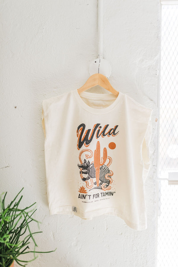 wild ain't for tamin' desert | cream boxy muscle tee