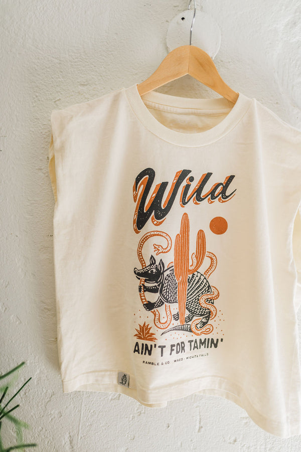 wild ain't for tamin' desert | cream boxy muscle tee