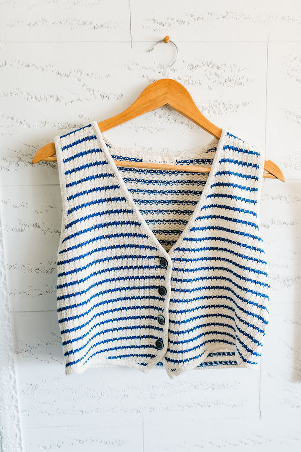striped knit sweater vest | blue and white