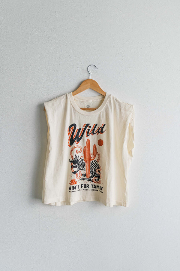 wild ain't for tamin' desert | cream boxy muscle tee