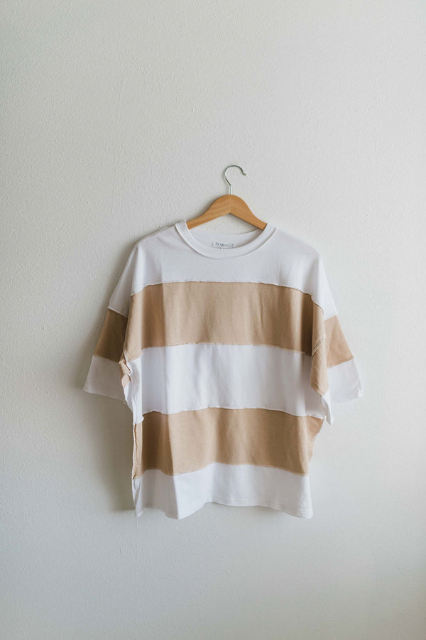 large stripe color block top | white & oat
