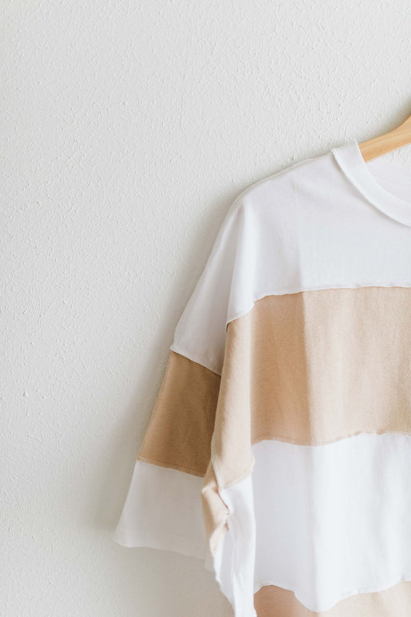 large stripe color block top | white & oat