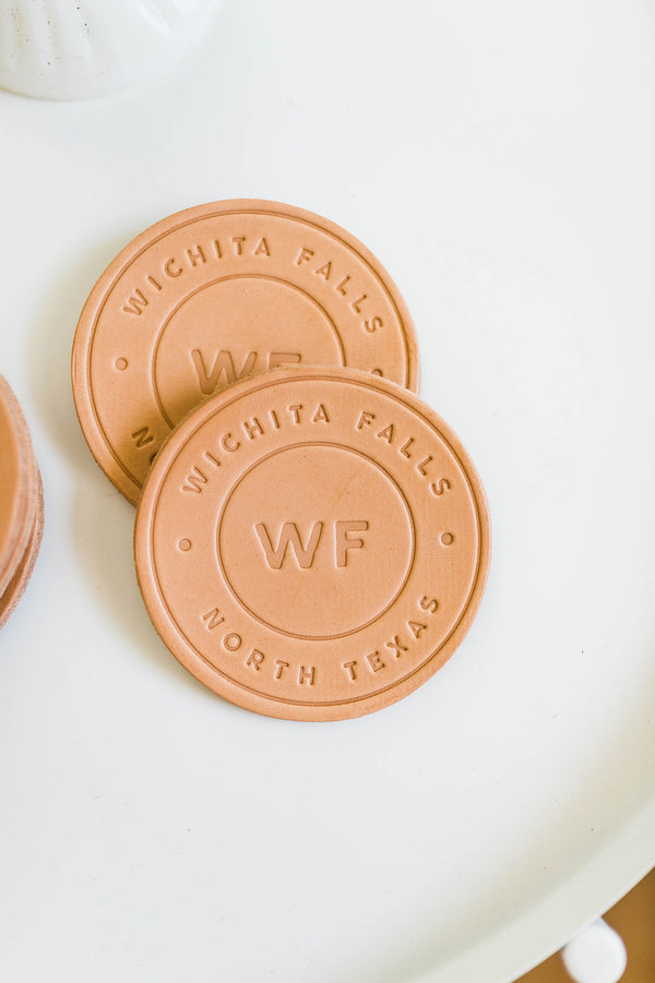 wichita falls stamp | leather coaster