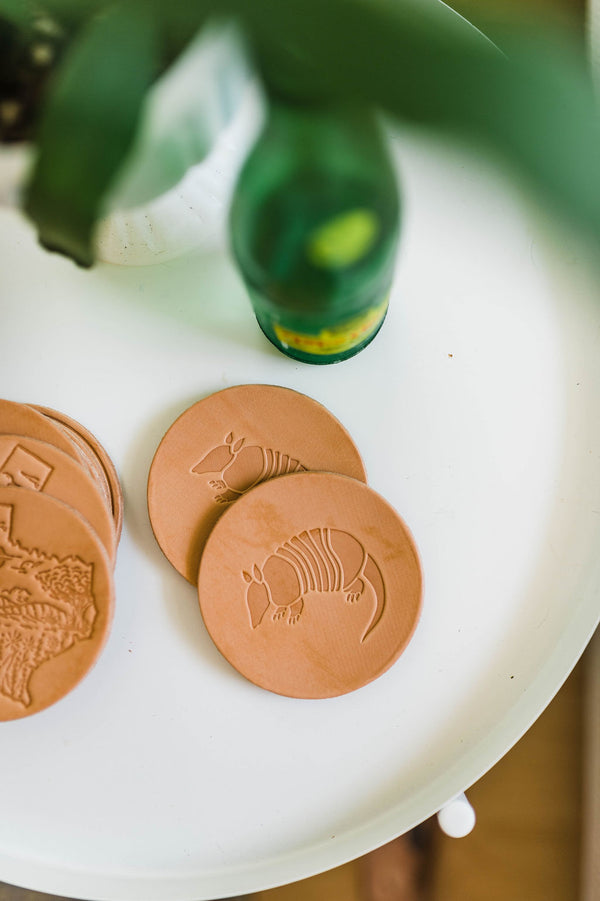armadillo | leather coaster