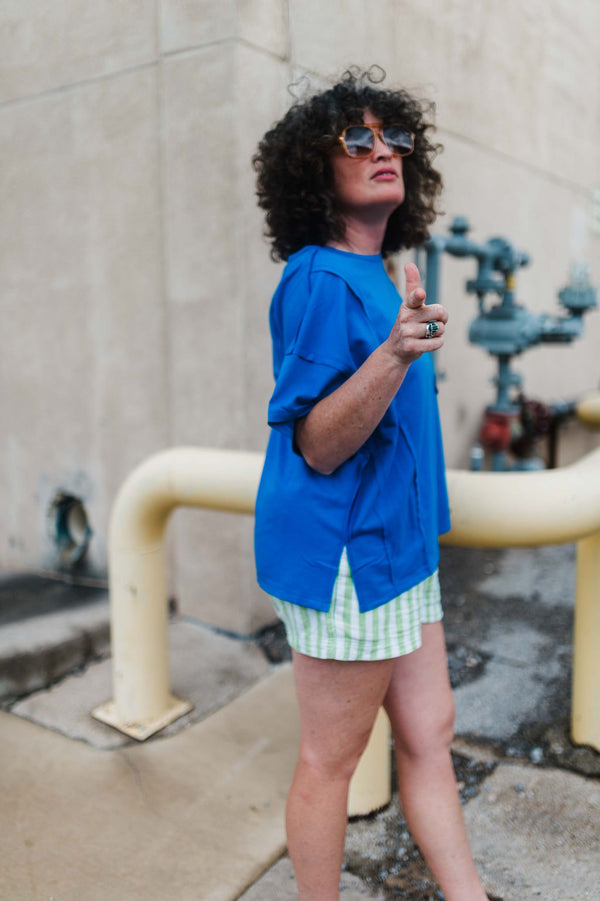 reverse seam pocketed oversized t-shirt | blue