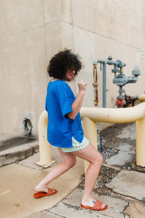 reverse seam pocketed oversized t-shirt | blue