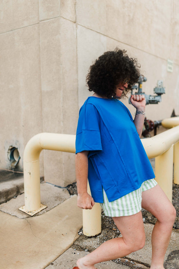 reverse seam pocketed oversized t-shirt | blue