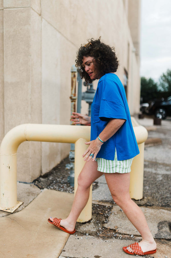 reverse seam pocketed oversized t-shirt | blue