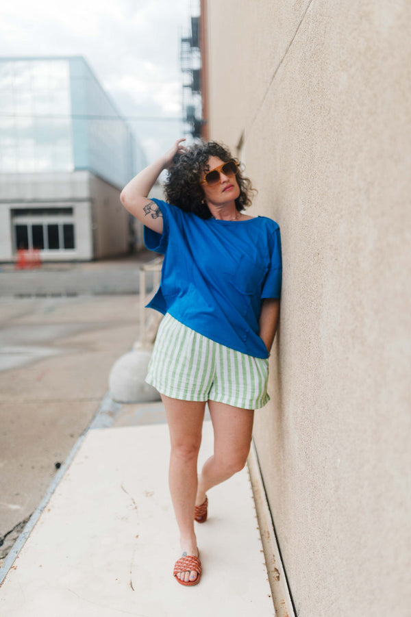 reverse seam pocketed oversized t-shirt | blue