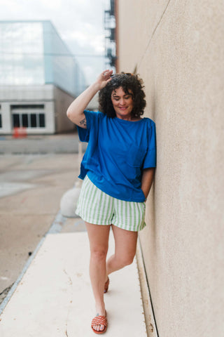 reverse seam pocketed oversized t-shirt | blue