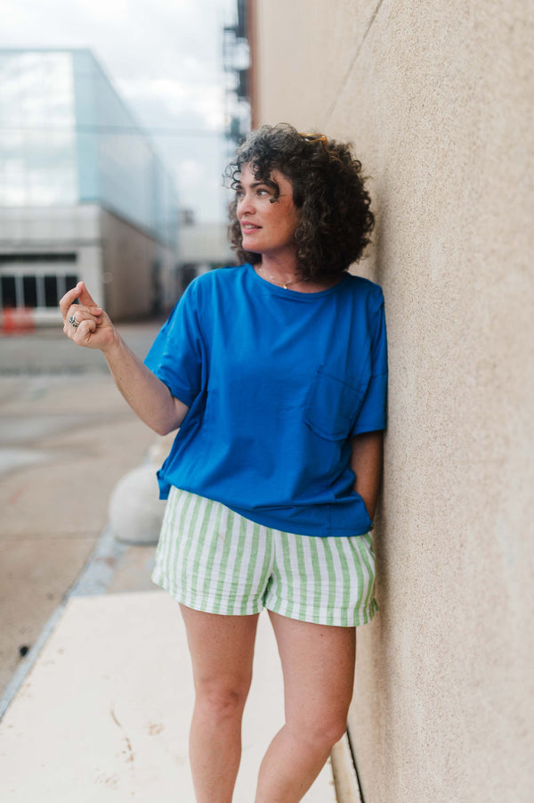 reverse seam pocketed oversized t-shirt | blue