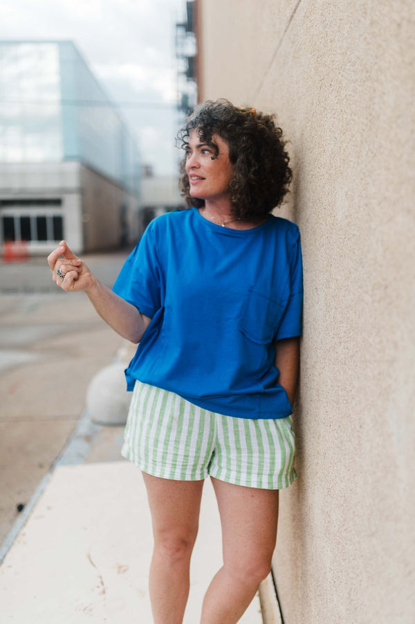 reverse seam pocketed oversized t-shirt | blue