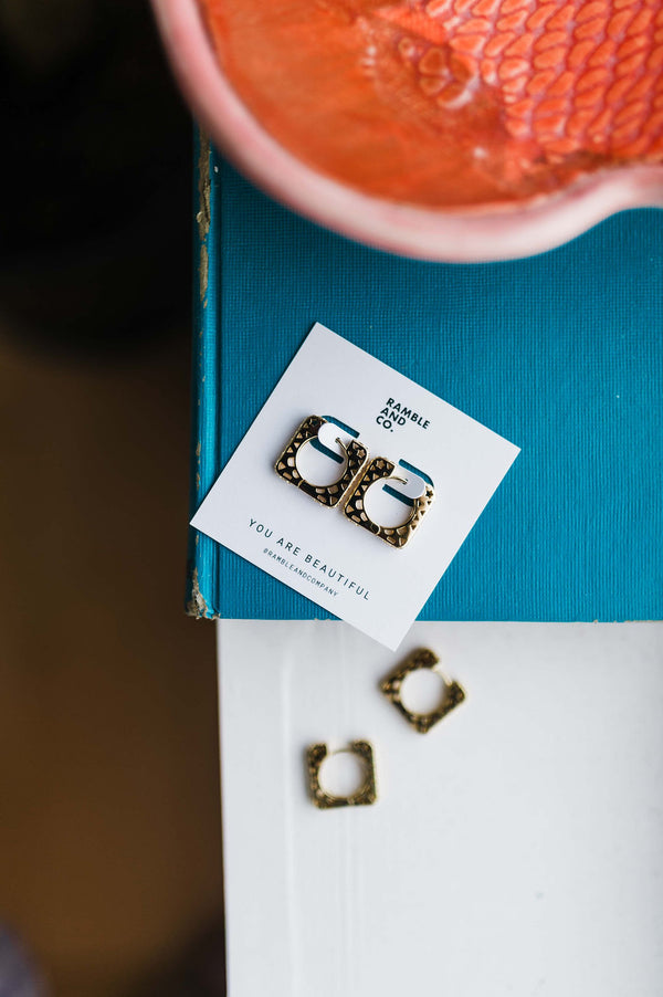 gold filled square cutout | huggie earrings