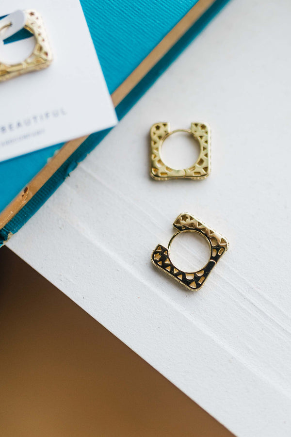 gold filled square cutout | huggie earrings