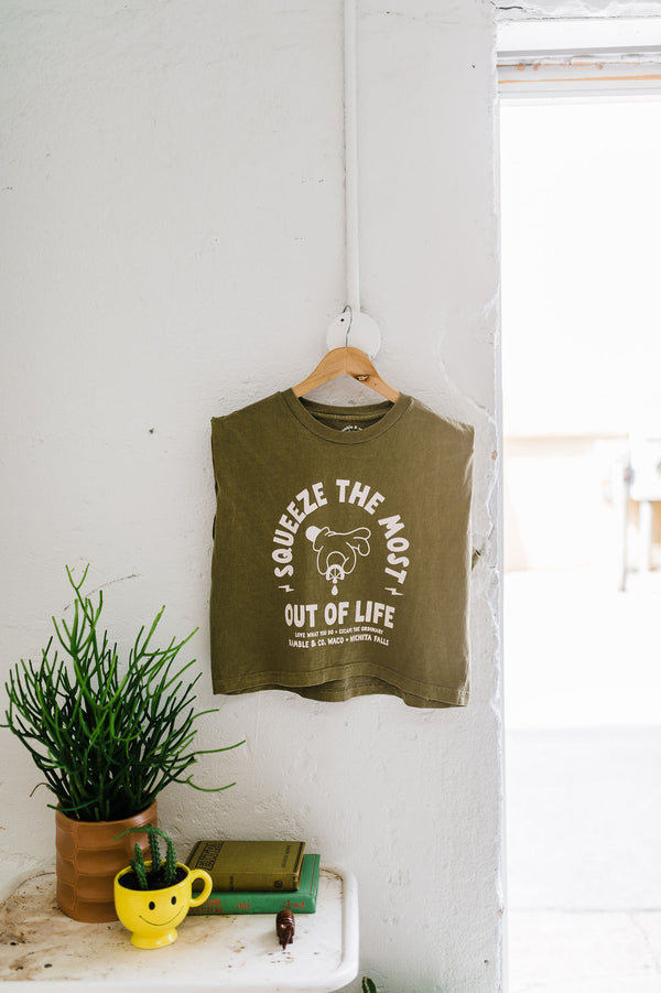squeeze the most out of life | faded army boxy muscle tee