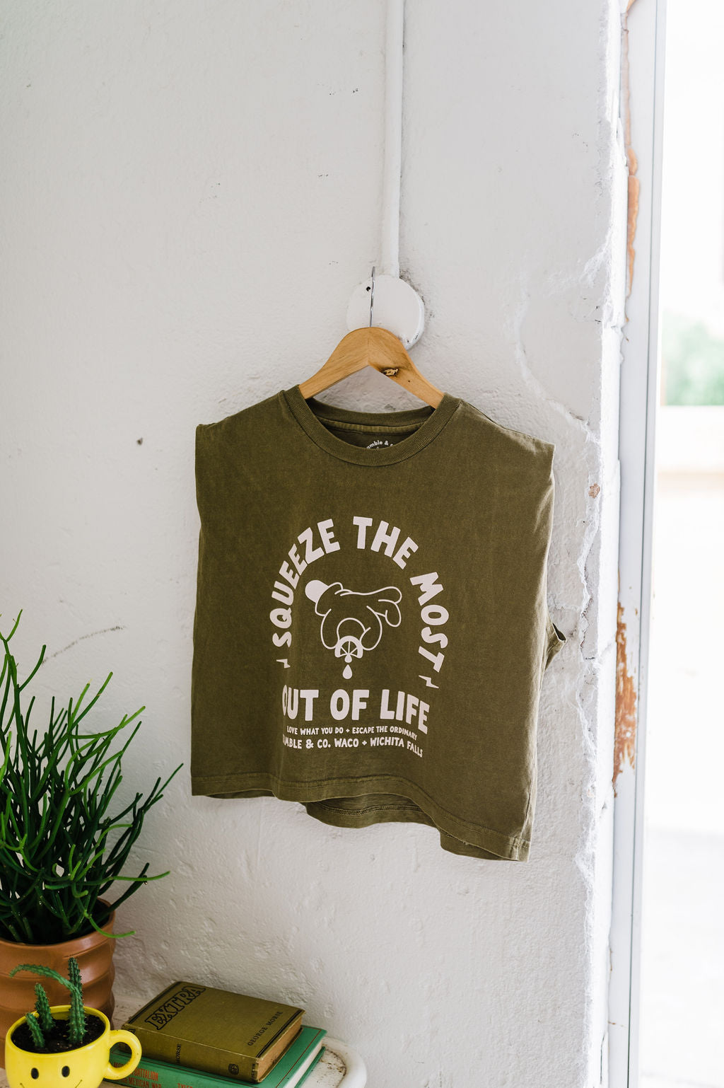 squeeze the most out of life | faded army boxy muscle tee