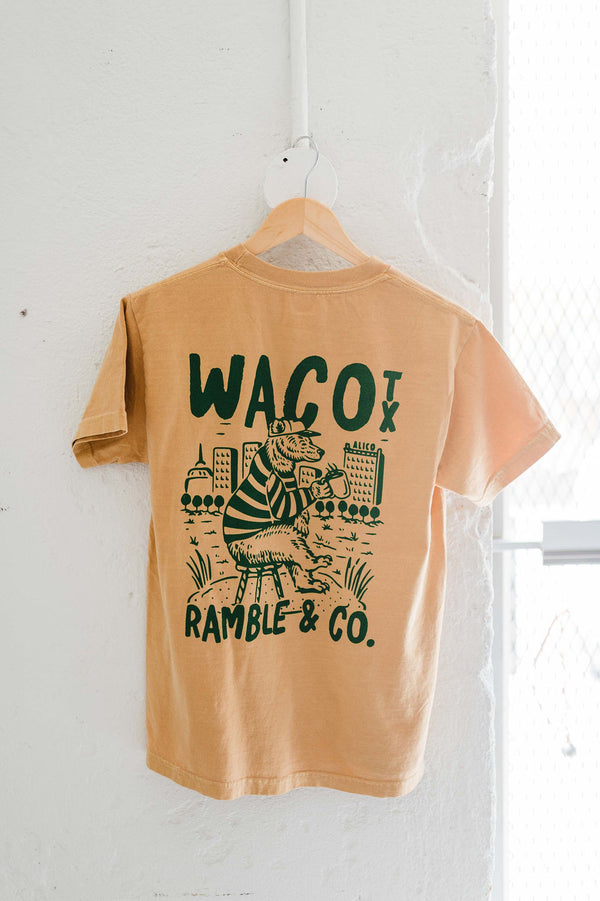 waco texas bear on the brazos | heather yellow gold kids tee