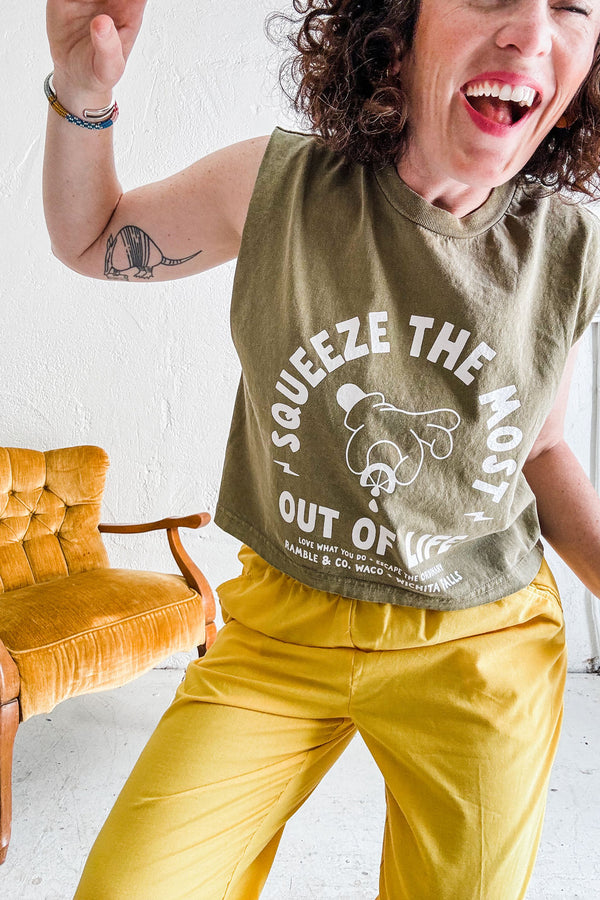 squeeze the most out of life | faded army boxy muscle tee