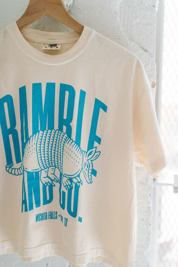 ramble & co. armadillo | cream comfort colors boxy cropped tee