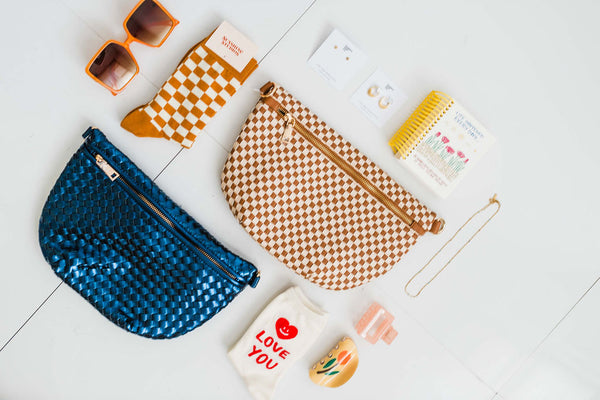 westlyn woven bum bag | checkered brown