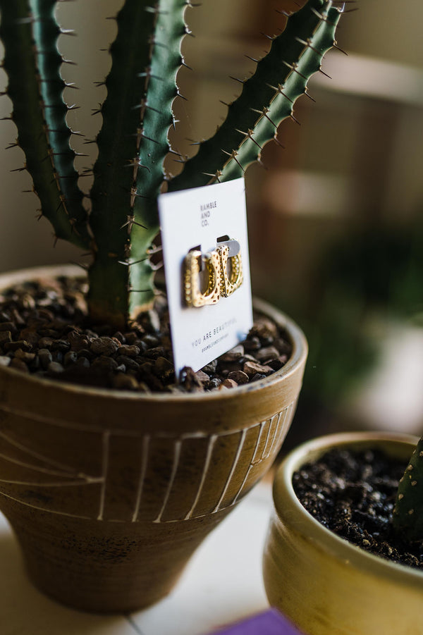 gold filled square cutout | huggie earrings
