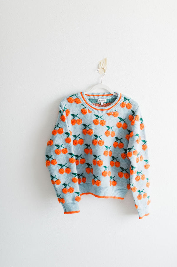 fuzzy cherry sweater | blue