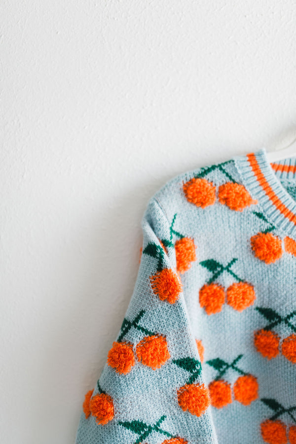fuzzy cherry sweater | blue