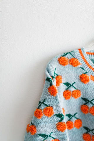 fuzzy cherry sweater | blue