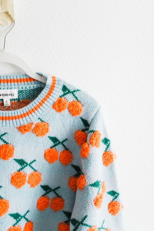 fuzzy cherry sweater | blue