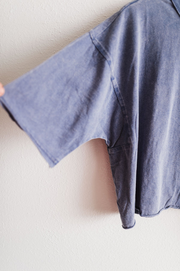 drop shoulder wide fit crop | washed indigo