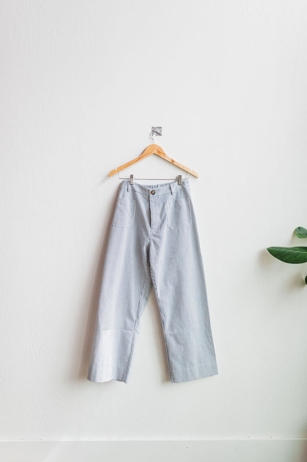 high waist wide leg pants | blue stripe