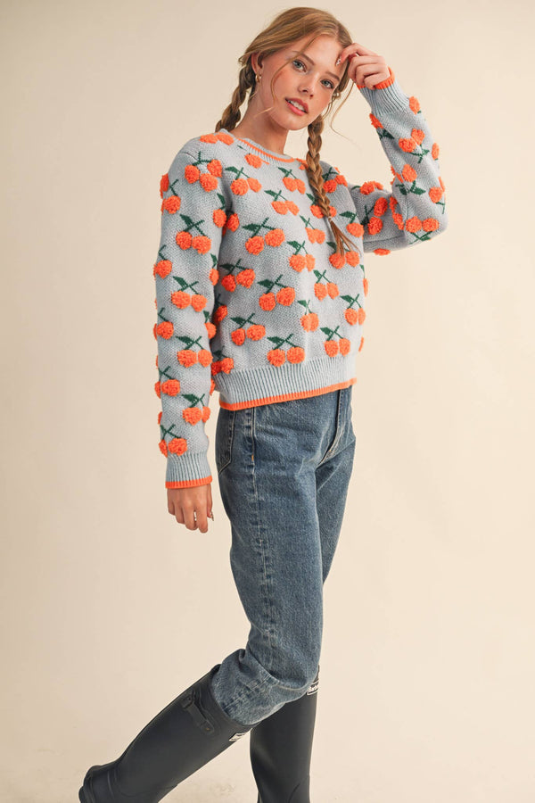 fuzzy cherry sweater | blue