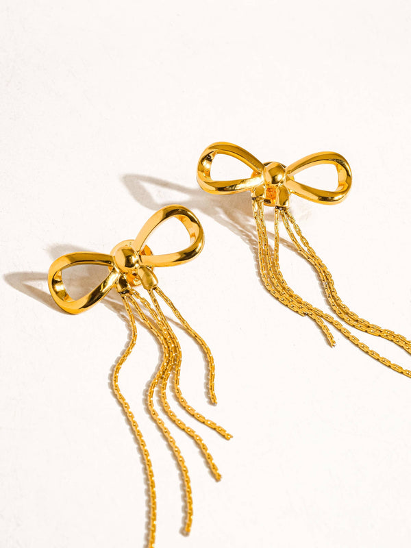 bow tassle earring | 18k gold earrings