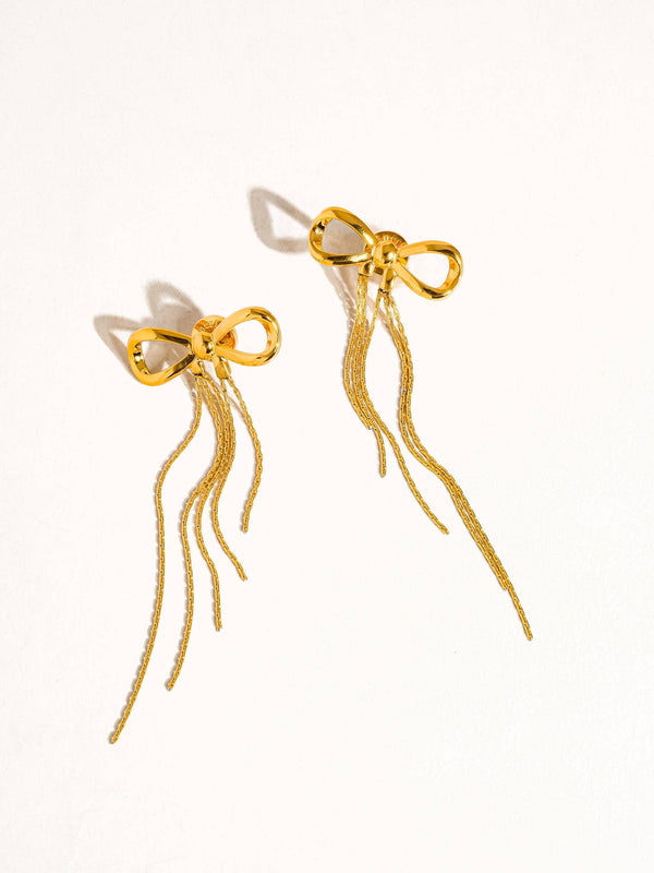 bow tassle earring | 18k gold earrings