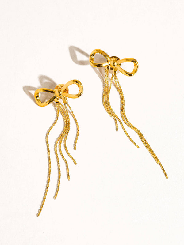 bow tassle earring | 18k gold earrings