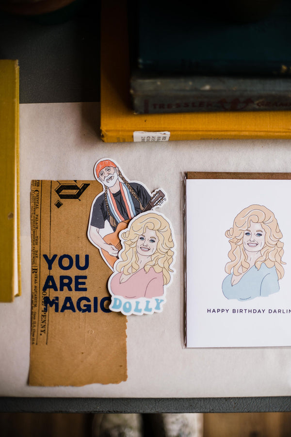 High quality, matte vinyl stickers \\ waterproof, size: 3" x 3.5". A great gift for someone who loves Willie! This could go on a guitar, a car, a favorite notebook, or a water bottle.Ramble & Co. is a family owned business. Shop at shop.rambleandcompany.com or visit our store in Wichita Falls, Texas || small batch/ hand printed tees + fine art prints | your source of encouragement + inspiration.