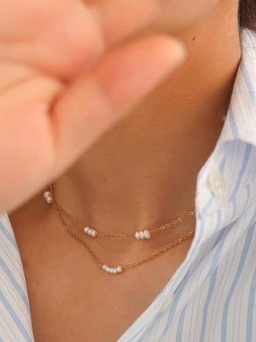 petite pearl choker | 18k gold necklace