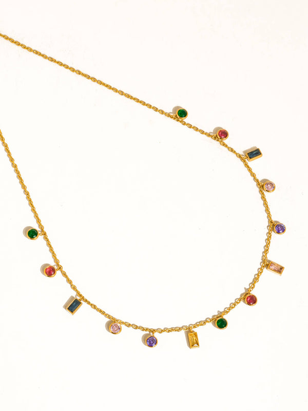 mult-color charm necklace cz | 18k gold