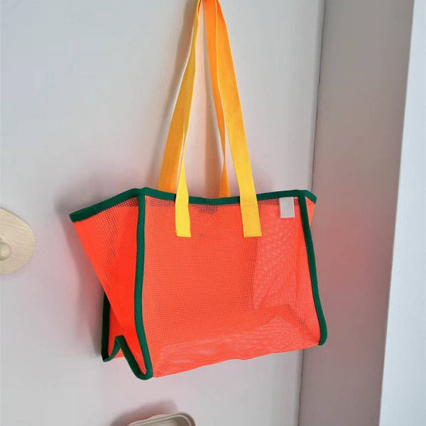 mesh contrast beach bag | orange