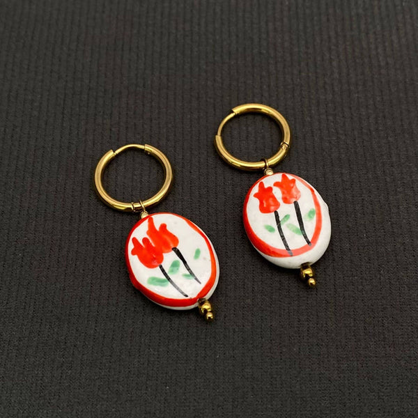ceramic flower red | earring