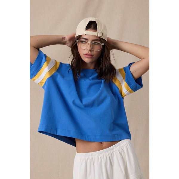 color-block varsity tee | pacific  + lemon